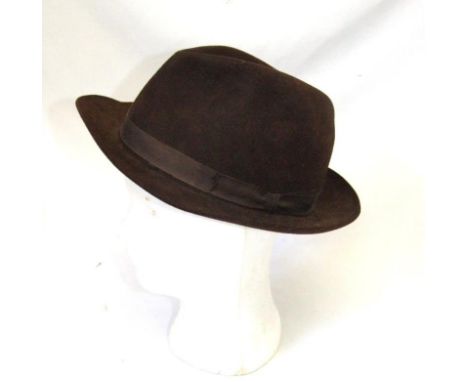 Mens Vintage Christy's London Dark Brown Felt Trilby, interior band marked 'Gieves &amp; Hawkes Savile Row'  CONDITION REPORT
