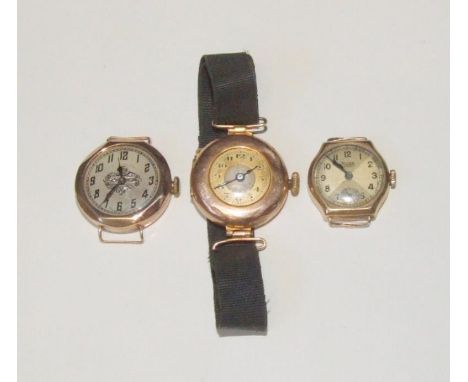 3 Ladies Vintage 9ct. Gold Wristwatches: Rone Sports, 1 on ribbon strap (3)  CONDITION REPORT 