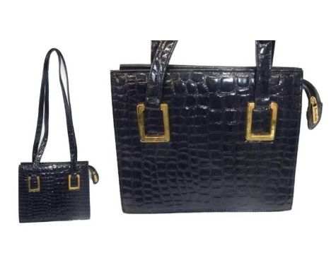 Suzy Smith Vintage Style Dark Blue Moc Croc Handbag  CONDITION REPORT 