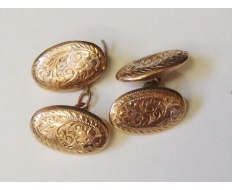 Pair of Oval 9ct. Rose Gold Engraved Chain Link Cufflinks  CONDITION REPORT 4g approx.