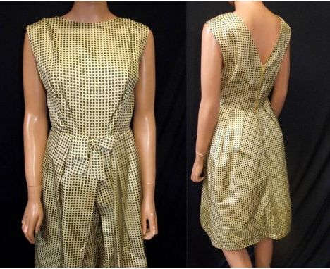 Vintage 1950s/60s Yellow Satin Dress with pellon lined underskirt, approx. size 10  CONDITION REPORT zip stitching just start