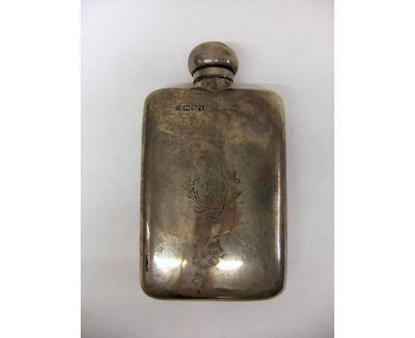 Silver Spirit Flask with bayonet flip-over cap, engraved monogram CD to face, hallmarked London 1911  CONDITION REPORT 6.13 o