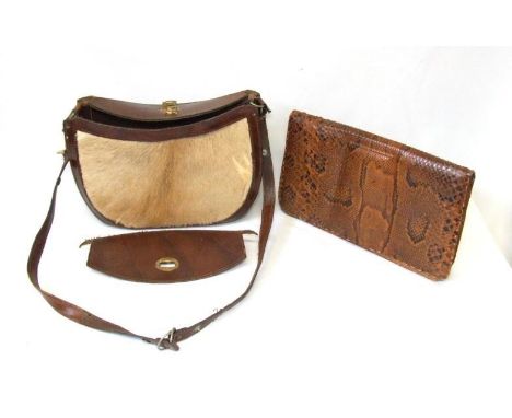 Vintage Snakeskin Clutch Bag &amp; Pony Skin Handbag (2)  CONDITION REPORT pony skin flap detached but present