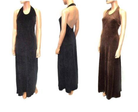 2 Vintage Papco Velvet Halter Neck Dresses, black &amp; brown (2)  CONDITION REPORT 