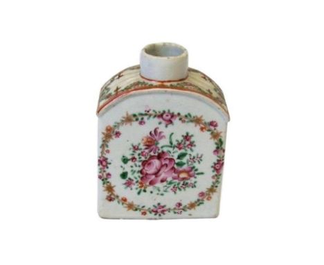 C18th Chinese Tea Caddy decorated with famille rose enamels  CONDITION REPORT very slight firing stress crack to top