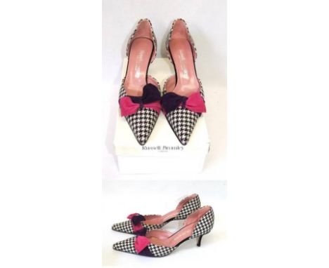 Pair Ladies As New Dog Tooth Check Shoes with purple/pink bow detail, size 38 1/2, with box  CONDITION REPORT 