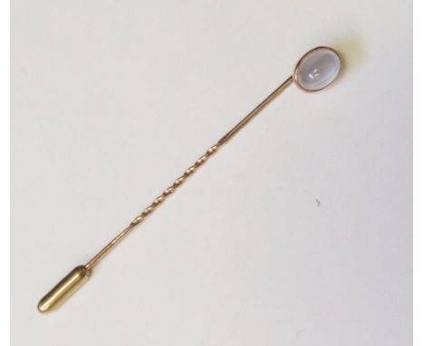 9ct. Gold Moonstone set Stick Pin  CONDITION REPORT 1.6g approx.