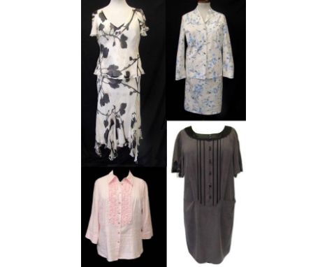 Peter Martin Cream &amp; Black Silk Skirt &amp; Top, Frank Eden Blue Floral Skirt &amp; Jacket, Jaeger Brown Silk Dress &amp;