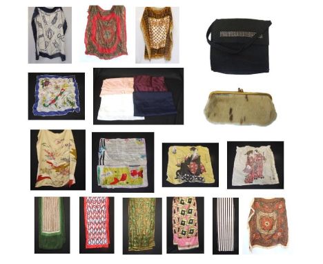 Vintage &amp; Other Scarves incl. Jean Patou, Beene bazaar, Bermuda, Macclesfield silk etc., Vintage Black Silk Bag with marc