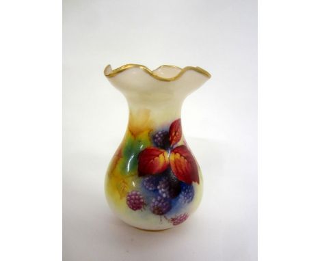 Royal Worcester Posy Vase with flared rim, decorated with berries &amp; autumnal leaves, signed K Blake, puce mark No. 2492  
