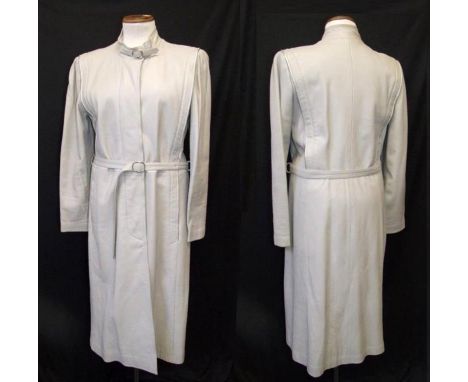 Ladies Vintage Light Grey Leather Coat with silver trim, approx. size 12  CONDITION REPORT 