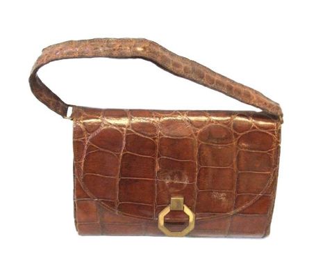 Vintage Crocodile Skin Handbag, initialled JAV  CONDITION REPORT 