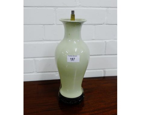 A Celadon glazed baluster table lamp, 31cm high
