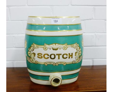 A Victorian ceramic spirits barrel marked 'Scotch Sanders & Sons 228 High Holburn, London WC', with its tap (loose), 29 x 27c