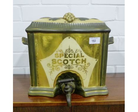 A Victorian Special Scotch ceramic spirit barrel, complete with bronze tap to front, 30 x 27cm