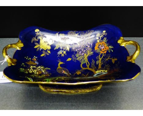 A Carlton ware Bleu Royale twin handled dish on pedestal base