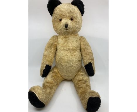 Antique Large “ Sooty” Nostalgic Teddy Bear 25” cotton 1960s Plush golden and black mohair /cotton curl plush Teddy bear &nbs