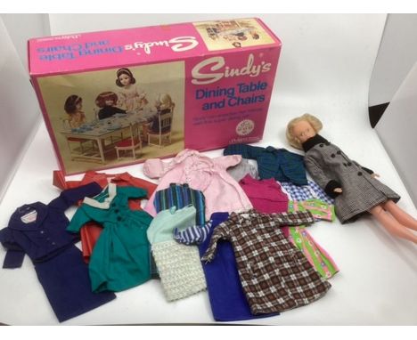 Vintage 1960s &nbsp;Sindy doll Pedigree boxed Dining table and chairs x 4 set with accessories( not checked for completeness)