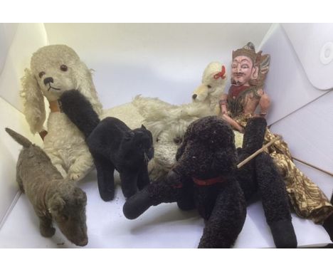 Large Good interesting Selection of Vintage toys and teddy bear toys to include a black mohair arched back witches  cat , woo