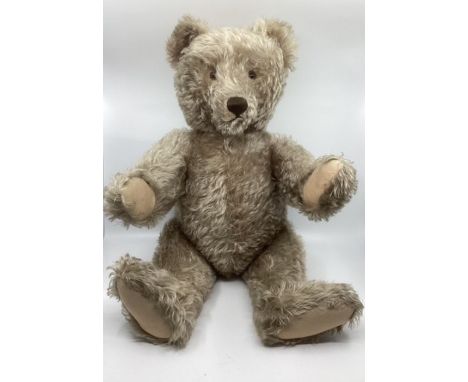 Steiff Glorious weighty &nbsp;Antique 25” Very Large 1940s/1950s Light ash brown Teddy Bear, with mid C silver &nbsp;round &n