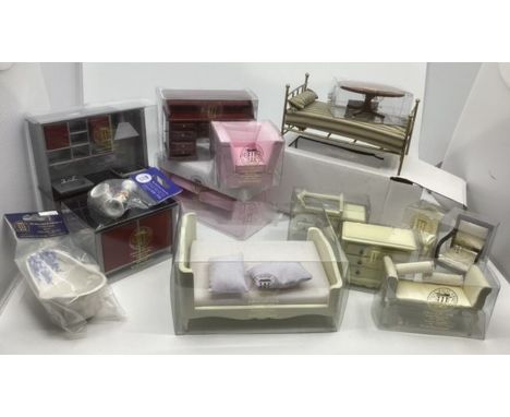 Dolls House Emporium- many pieces of unused old shop stock unused vintage Bedroom light paint effect and a brass bed and othe