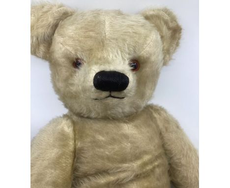 Antique Large 29” Golden Mohair Farnell Teddy Bear with red rexine pads with a small growl,Amber glass eyes, and well articul