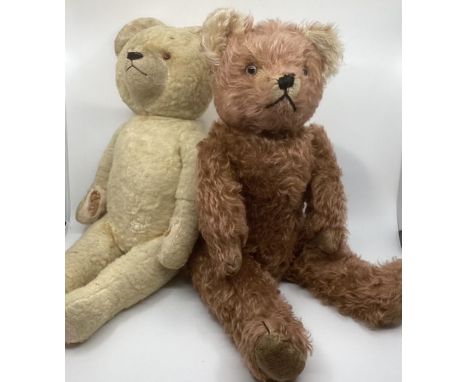 Antique Cinnamon Curled Plush teddy bear 23” and another teddy bear 22” with articulation -no labels remain. Both Vintage ted