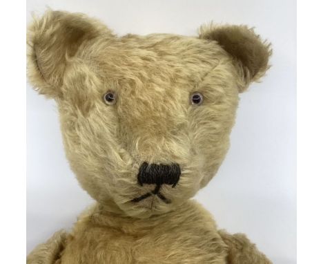 Antique Chiltern 26” Teddy bear straw filled appears 1930s in construction and softly filled at leg tops etc with age-no labe