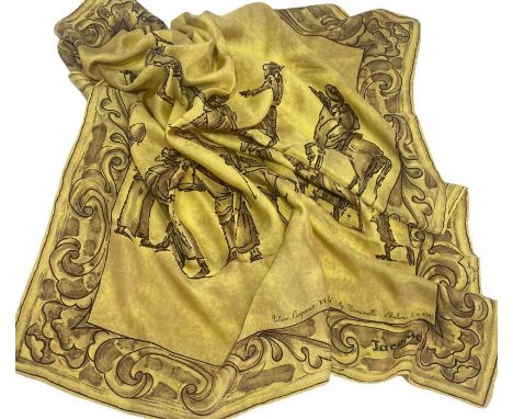 An earlyJacqmar 33" square, silk scarf with hand rolled hem, print is Vittore Carpaccio- Studi di figure e cavali.&nbsp; (1)