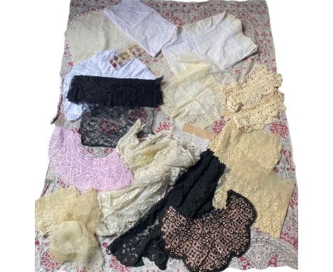 a collection of mostly late 19th and early 20th century lace plus an 18th century Indian block printed cotton panel made from