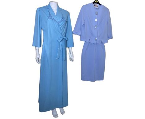 Early 1960s and later clothing to include a pale blue skirt suit by Lerose, a novelty butterfly print halter neck sun dress, 