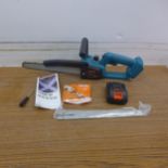 A 10" cordless chainsaw, 2 batteries/2 chains/2 chain guides, unused