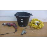 A bucket of Bailey Drain tracing dye, 13 pots in total and blow torch attachment, Rothenburger