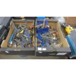 A large quantity of assorted hand tools including chisels, G-clamps, spring clamps, spanners, bolt