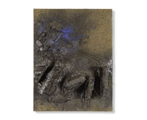 JOHN LATHAM (1921-2006)Sans titre  1959   signé et daté 1959 au revers huile, livres, colle vinylique et métal sur toile de j