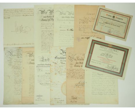 Deutsches Reich: Sammlung Verleihungsurkunden und Patente.Diverse, u.a. Preussen, Hessen, Baden etc. teils mit OU der jeweili