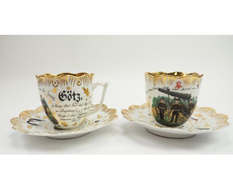 Baden: Paar Reservistentassen / Erinnerungstassen eines Angehörigen der 6. Comp. Fußartillerie-Regiment No. 14 - Versuchs-Com