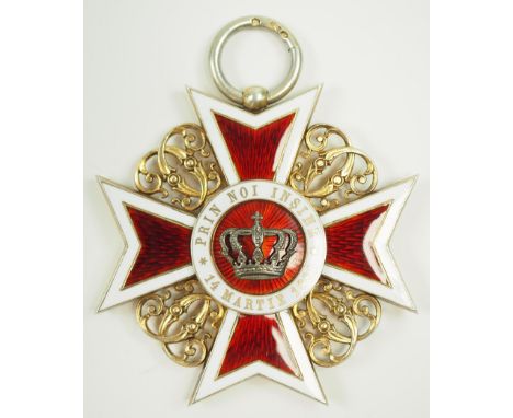 Rumänien: Orden der Krone von Rumänien, 1. Modell (1881-1932), Kleinod.Silber vergoldet, teilweise emailliert, fein flingiert
