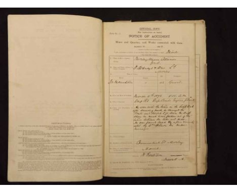 MORLEY COLLIERY ACCIDENT BOOK, printed official accident book by West Yorkshire Printing Co Limited..., Wakefield, publishers