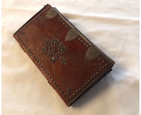 Antique steel studded and silver mounted combined note book and purse, with probably original scribe, manuscript entry "bough