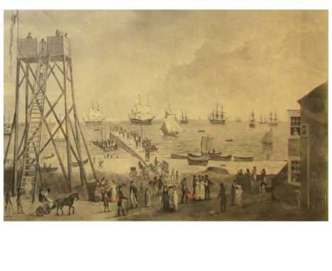 AFTER J BUTCHER, engraved by R Pollard, black and white aquatint, published June 1801, "A North West view of the jetty at Yar