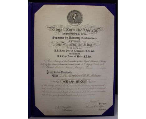 Royal Humane Society Certificate dated 19th October 1904, signed by the President of the Royal Humane Society King George V (