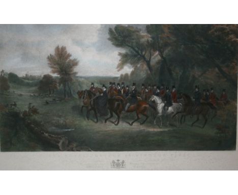 AFTER R B DAVIS, engraved by F Bromley, hand coloured engraving, "The Royal Cortege in Windsor Park", 17" x 28"  