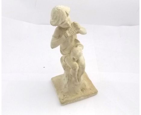 EMMELINE HALSE (1853-1930): PETER PAN, early 20th century plaster figure depicting Peter Pan seated with rabbit on his lap, p
