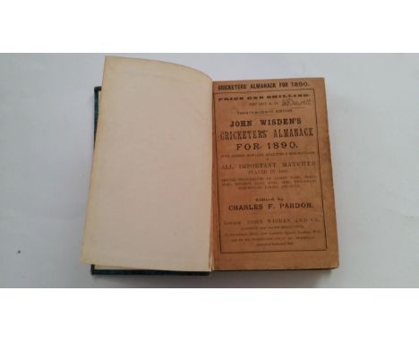 CRICKET, Wisden's Almanack, 1890, hardback (rebound), all pages intact, from the library of Peter Wynne-Thomas, staining &amp