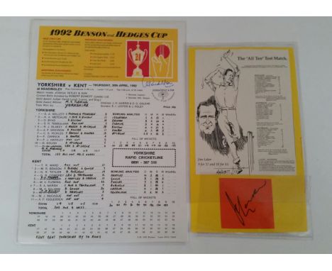 CRICKET, signed selection, inc. letters, white cards, score sheets etc.; Brian Close, Graham Gooch, Nasser Hussain, David Eas