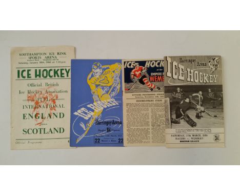 ICE HOCKEY, 1950s &amp; 60s mixed programmes, inc. England v Scotland 1960s at Southampton; Wembley Lions, v Earls Court Rang