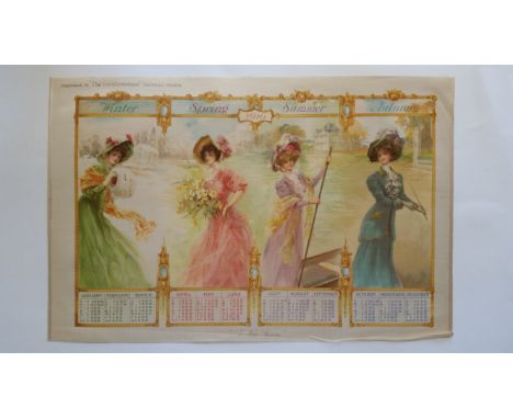 THE GENTLEWOMAN, Christmas Number 1909, inc. silk, showing 1910 calendar 'The Four Seasons' &amp; paper insert soliciting adv