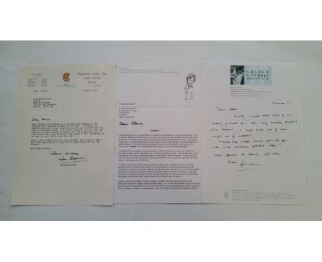 CRICKET, signed letters, inc. Graham Cowdrey, Russell Cobb &amp; Phil Whitticase, Alec Stewart, Martin Bicknell, Pat Pocock &