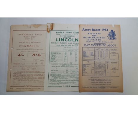 HORSERACING, railway leaflet posters detailing prices for transport to races, inc. Sheffield 1873, Newmarket 1932, Lincoln 19